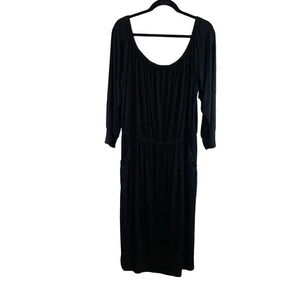 Torrid Black Drop-waist Scoop Neck Midi Dress with Pockets Women's Plus Size 2X